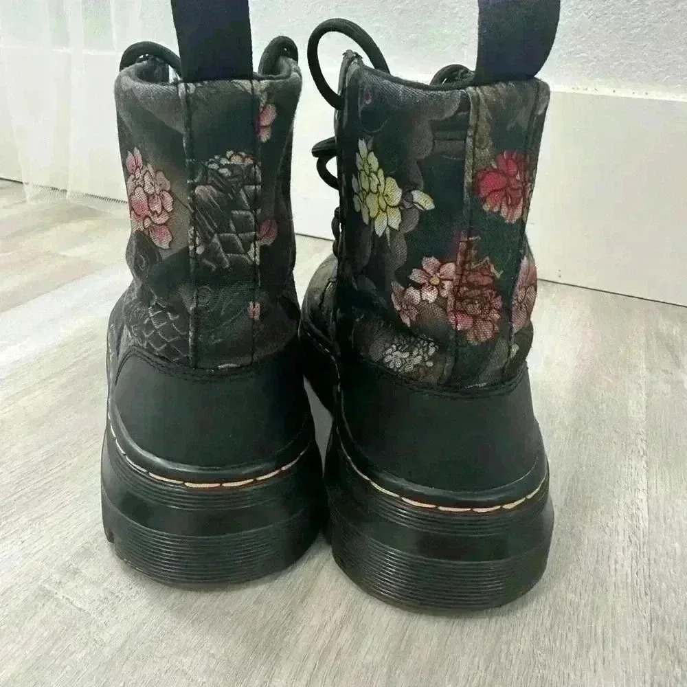 Dr Martens Boots Floral Print Black‎ Lace Up Combat Chunky Platform SZ 5 - Picture 5 of 11